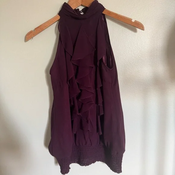 Chic Plum Ruffle Blouse - Picture 3 of 6